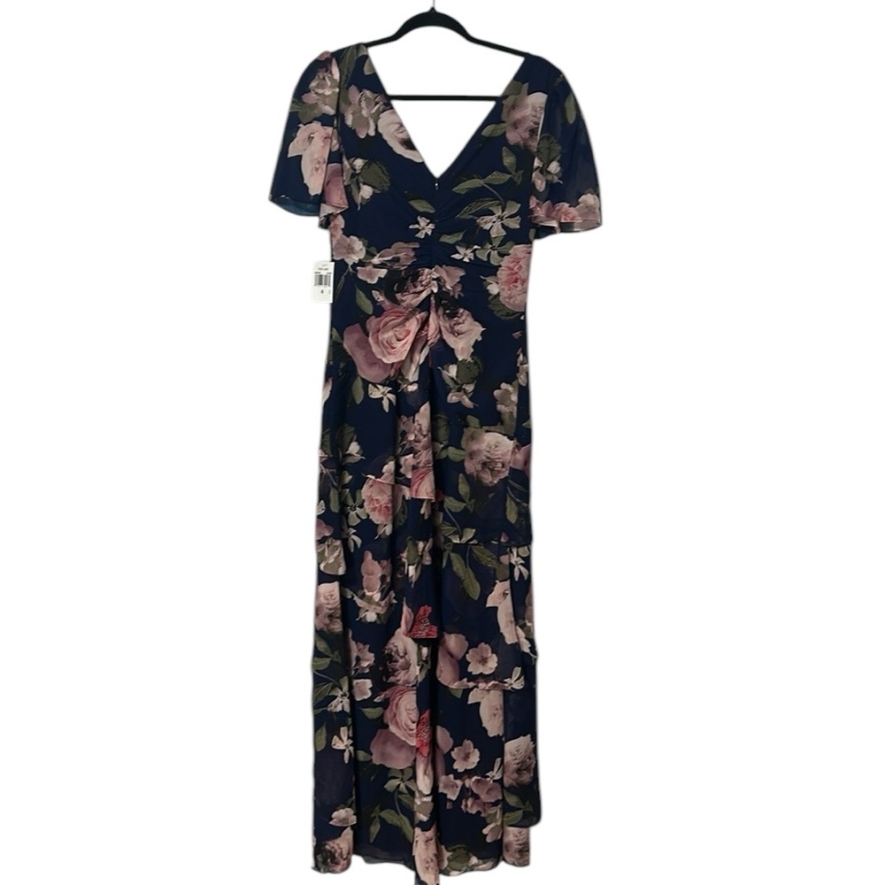 Xscape Navy Floral Chiffon Gown NWT - Picture 6 of 7